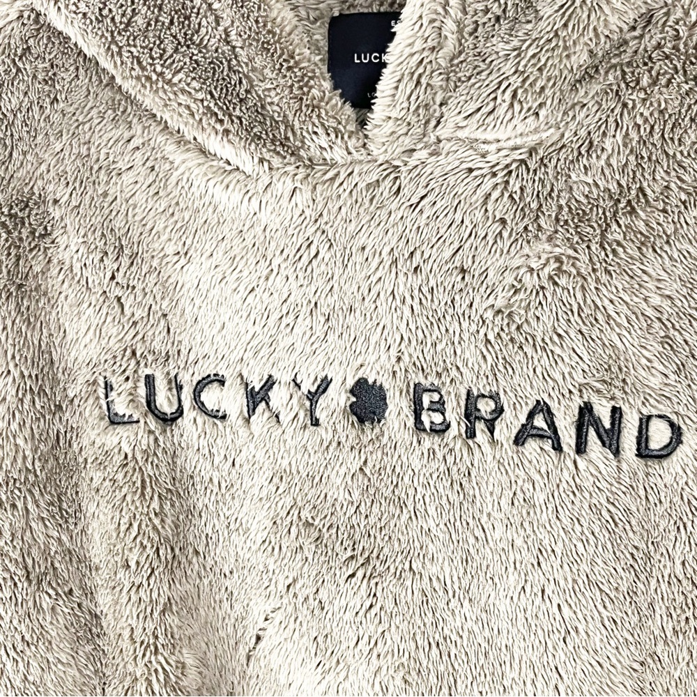 LUCKY BRAND Brown Plush Soft Spellout Logo Long Sleeves Hoodie Pullover Large - Picture 6 of 9